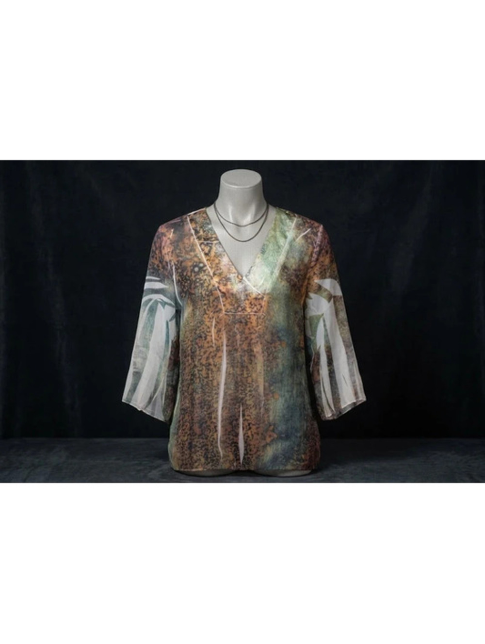Simply Irresistible Sheer Abstract Art Blouse Tunic Medium Multi Earth Tones